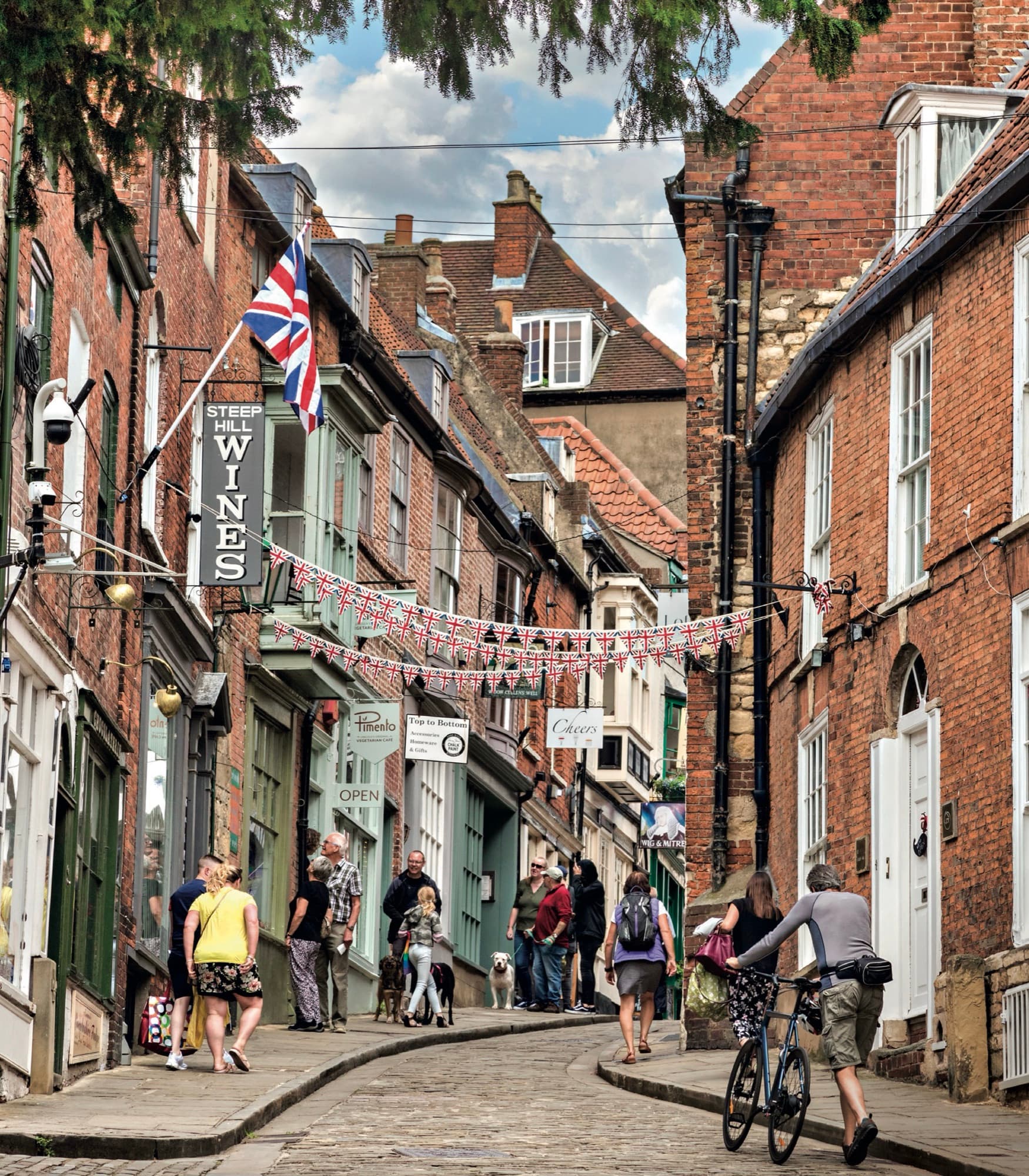 People walking up Steep Hill in Lincoln